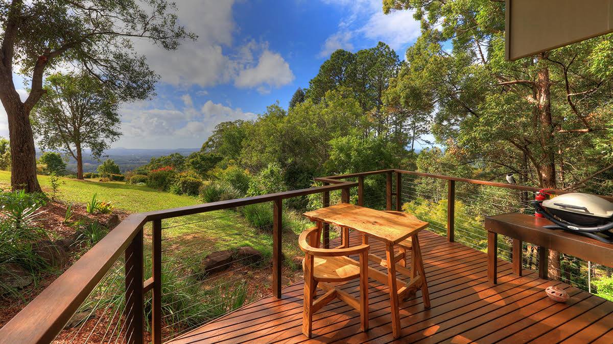 Montville accommodation deck with hinterland views